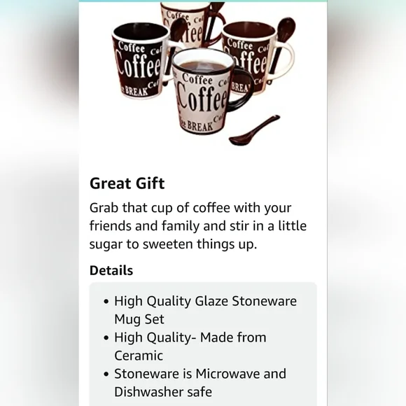 Mr.Coffee Bareggio Mug and Spoon Set, Café Americano - Picture 2 of 10